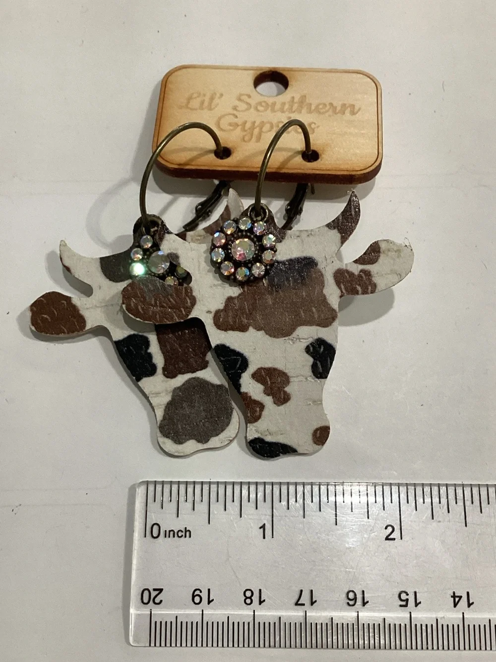 Lil' Southern Gypsies Cowhide Cow Head Earrings - White, Brown, Black